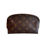 Front of Brown Louis Vuitton Monogram Cosmetic Pouch on a White Background. 