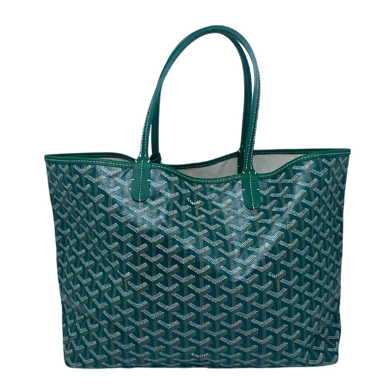 Goyard St. Louis PM Tote Green Printed Goyardine Silver-Toned Hardware Leather Trim Dual Shoulder Straps Canvas Lining Open Top Includes Matching Goyard Pouch