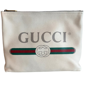 Gucci Leather Logo Print Zip Pouch Clutch