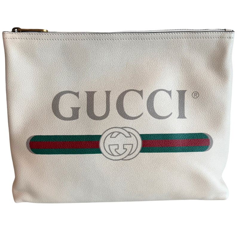 Gucci Leather Logo Print Zip Pouch Clutch