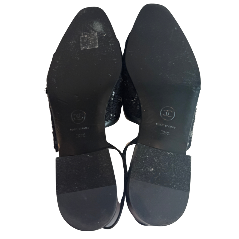 Chanel Interlocking CC Tweed Sequin Slingback Flats