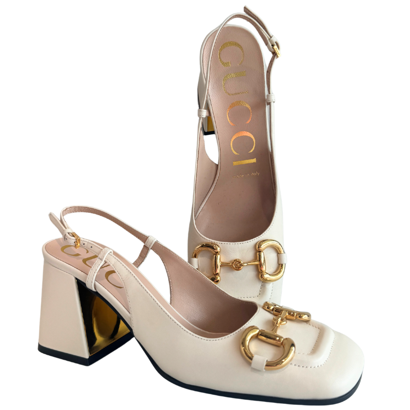 Gucci Baby Mid-Heel Horsebit Slingback Heels