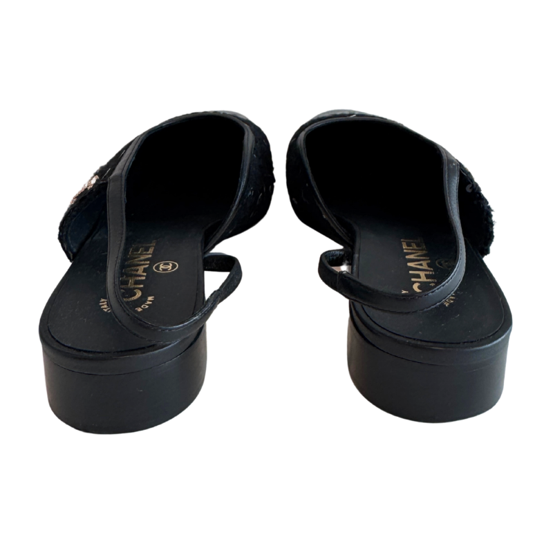 Chanel Interlocking CC Tweed Sequin Slingback Flats