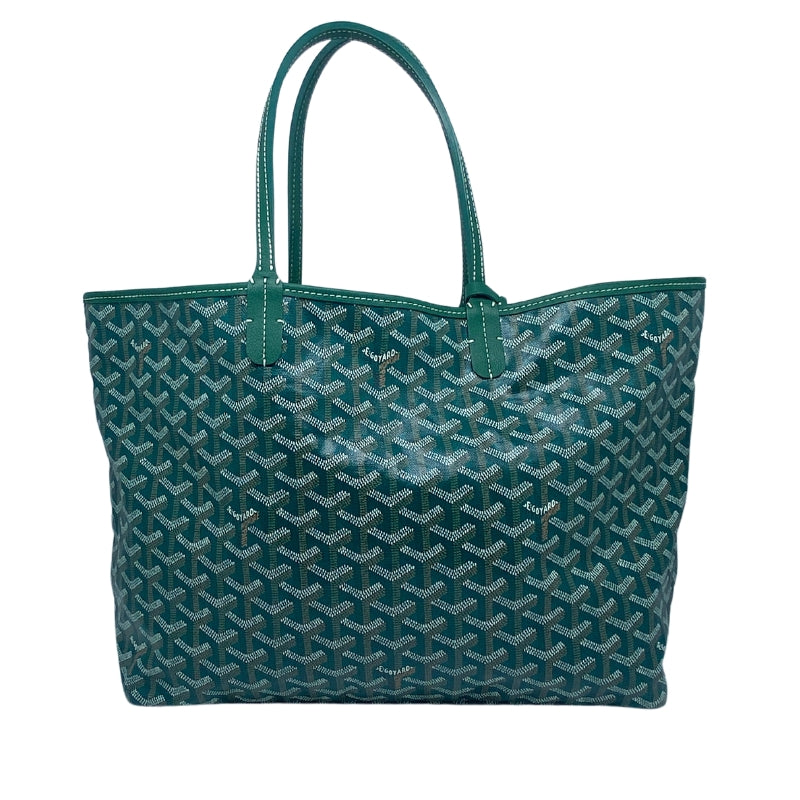Goyard St. Louis PM Tote Green Printed  Goyardine Silver-Toned Hardware Leather Trim Dual Shoulder Straps Canvas Lining Open Top Includes Matching Goyard Pouch 