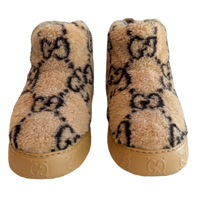 Gucci Giant Monogram Shearling Platform Ankle Boots