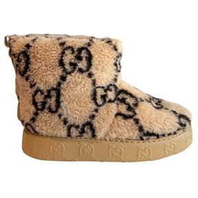 Gucci Giant Monogram Shearling Platform Ankle Boots