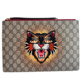 Gucci GG Supreme Angry Cat Embroidered Gem Pouch
