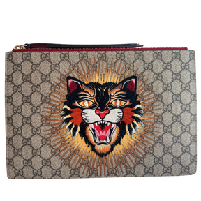 Gucci GG Supreme Angry Cat Embroidered Gem Pouch