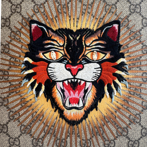 Gucci GG Supreme Angry Cat Embroidered Gem Pouch