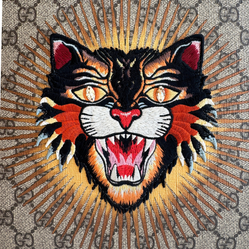 Gucci GG Supreme Angry Cat Embroidered Gem Pouch