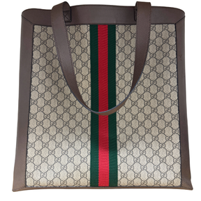 Gucci GG Supreme Monogram Web Stripe Ophidia Large Vertical Shopping Tote