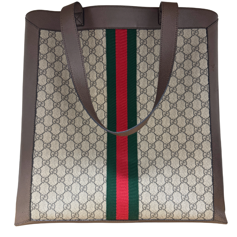 Gucci GG Supreme Monogram Web Stripe Ophidia Large Vertical Shopping Tote
