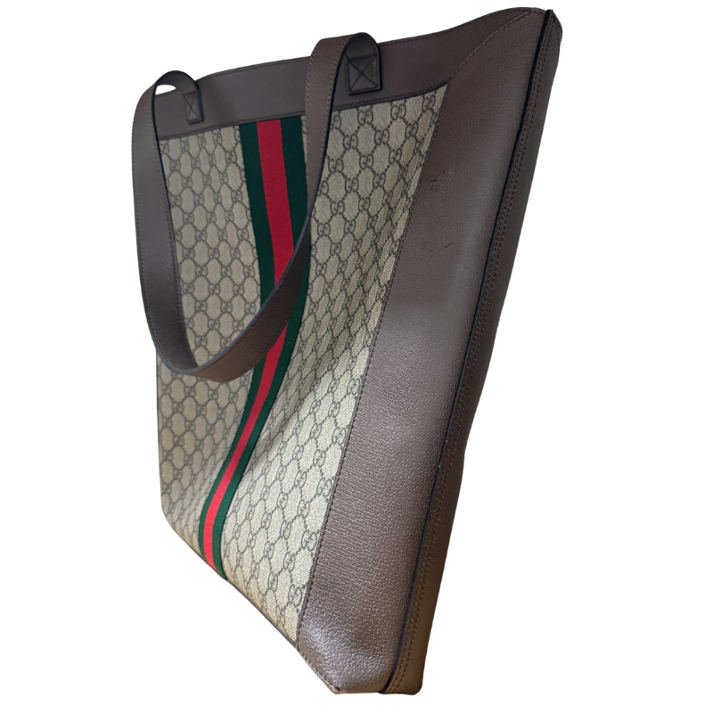 Gucci GG Supreme Monogram Web Stripe Ophidia Large Vertical Shopping Tote