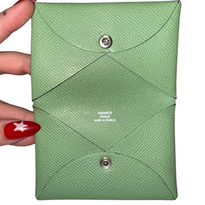 Hermes Vert Criquet Epsom Calvi Duo Card Holder