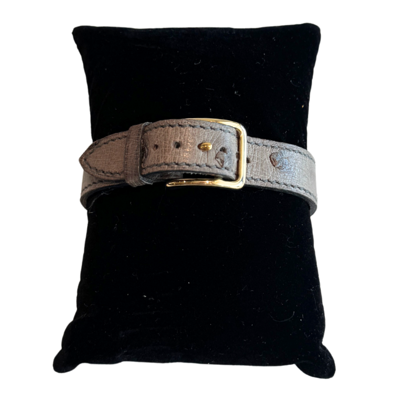 Hermes Gray Ostrich 20mm Kelly Cadena Quartz Lock Watch