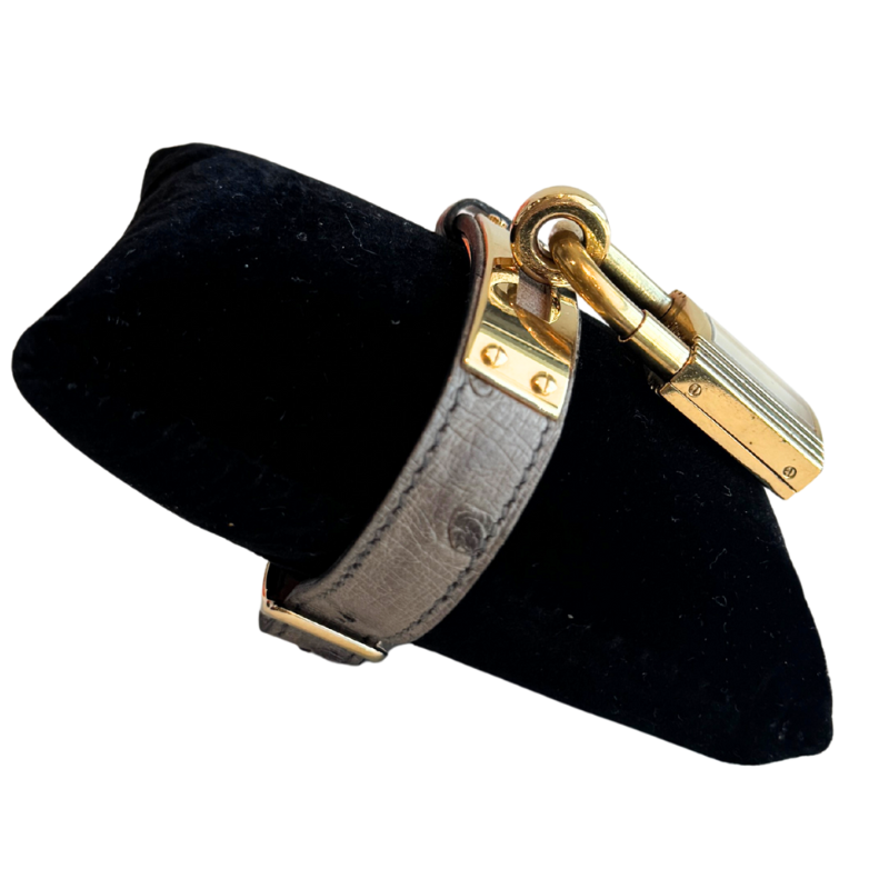 Hermes Gray Ostrich 20mm Kelly Cadena Quartz Lock Watch