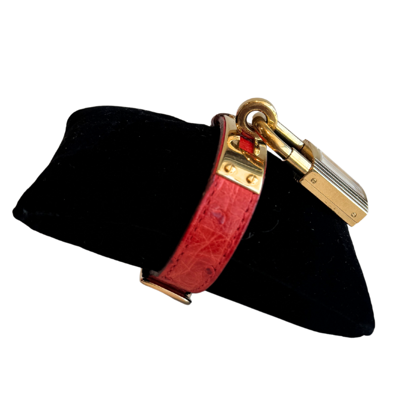 Hermes Red Ostrich 20mm Kelly Cadena Quartz Lock Watch