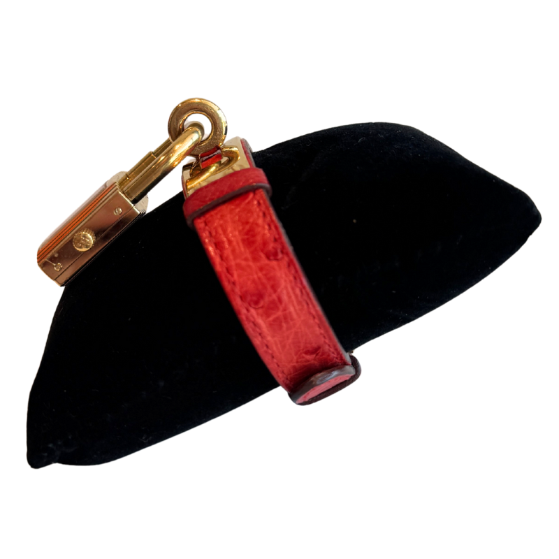 Hermes Red Ostrich 20mm Kelly Cadena Quartz Lock Watch