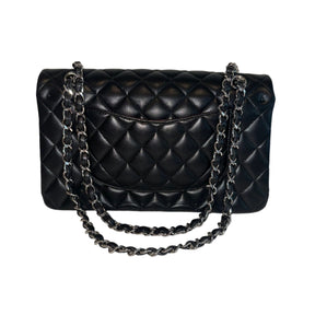 Chanel Quilted Bag&nbsp;

Classic Medium&nbsp;

Double Flap&nbsp;

Black Lambskin&nbsp;

Silver-Toned Hardware

Single Interior Pocket&nbsp;