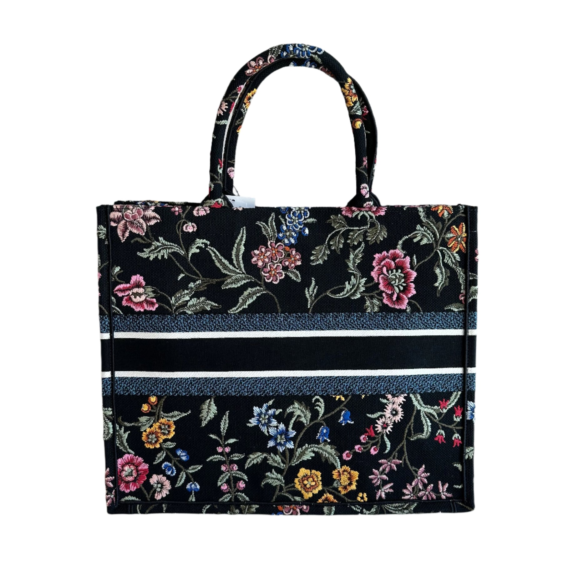 Christian Dior Book Tote&nbsp;

Multicolor Floral Canvas

Black Canvas&nbsp;

Embroidered&nbsp;

Open Top&nbsp;