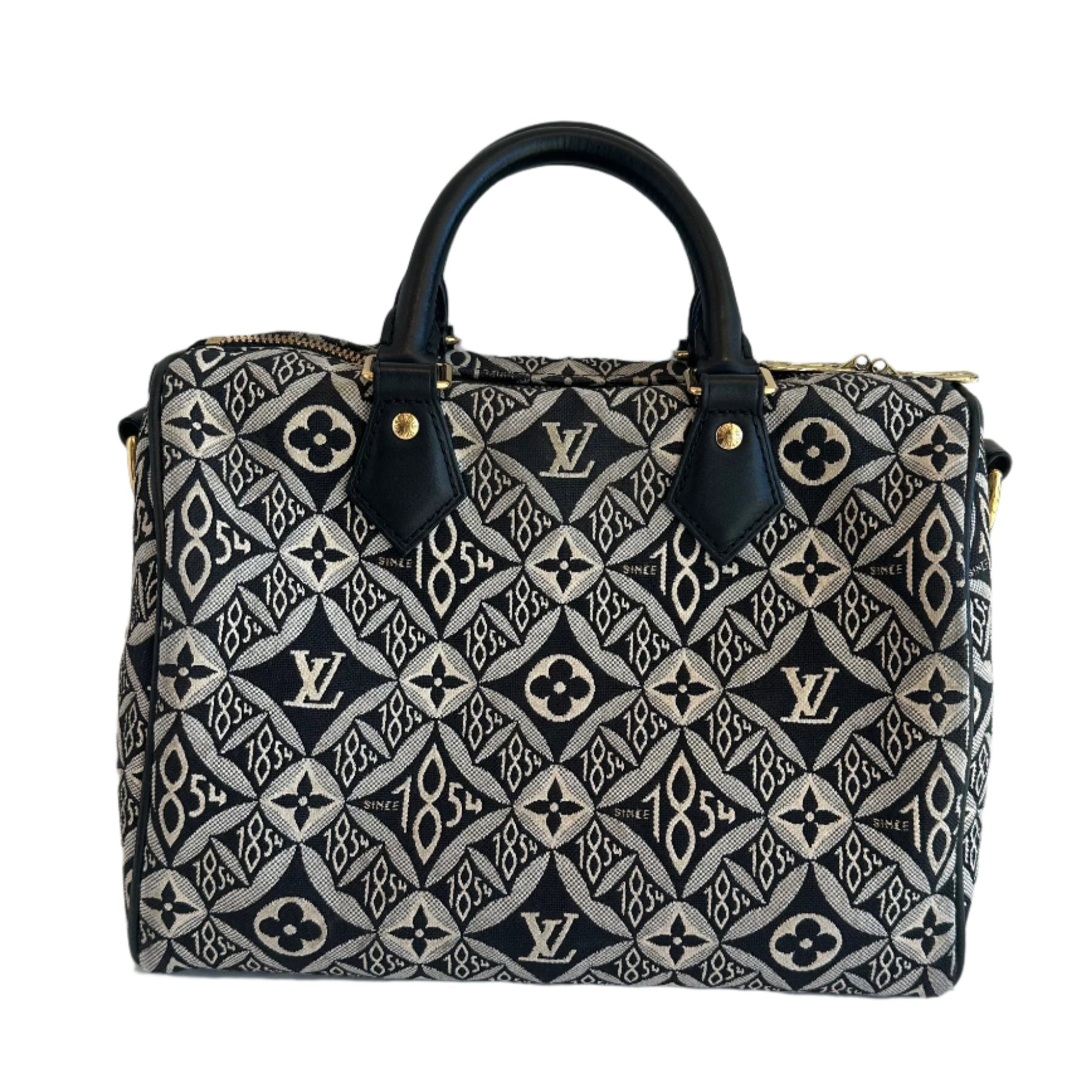 Louis Vuitton 1854 Speedy&nbsp;

Speedy Bandouilere&nbsp;

Black and White Canvas

Black Cowhide Leather Top Handles

Dual Top Handles