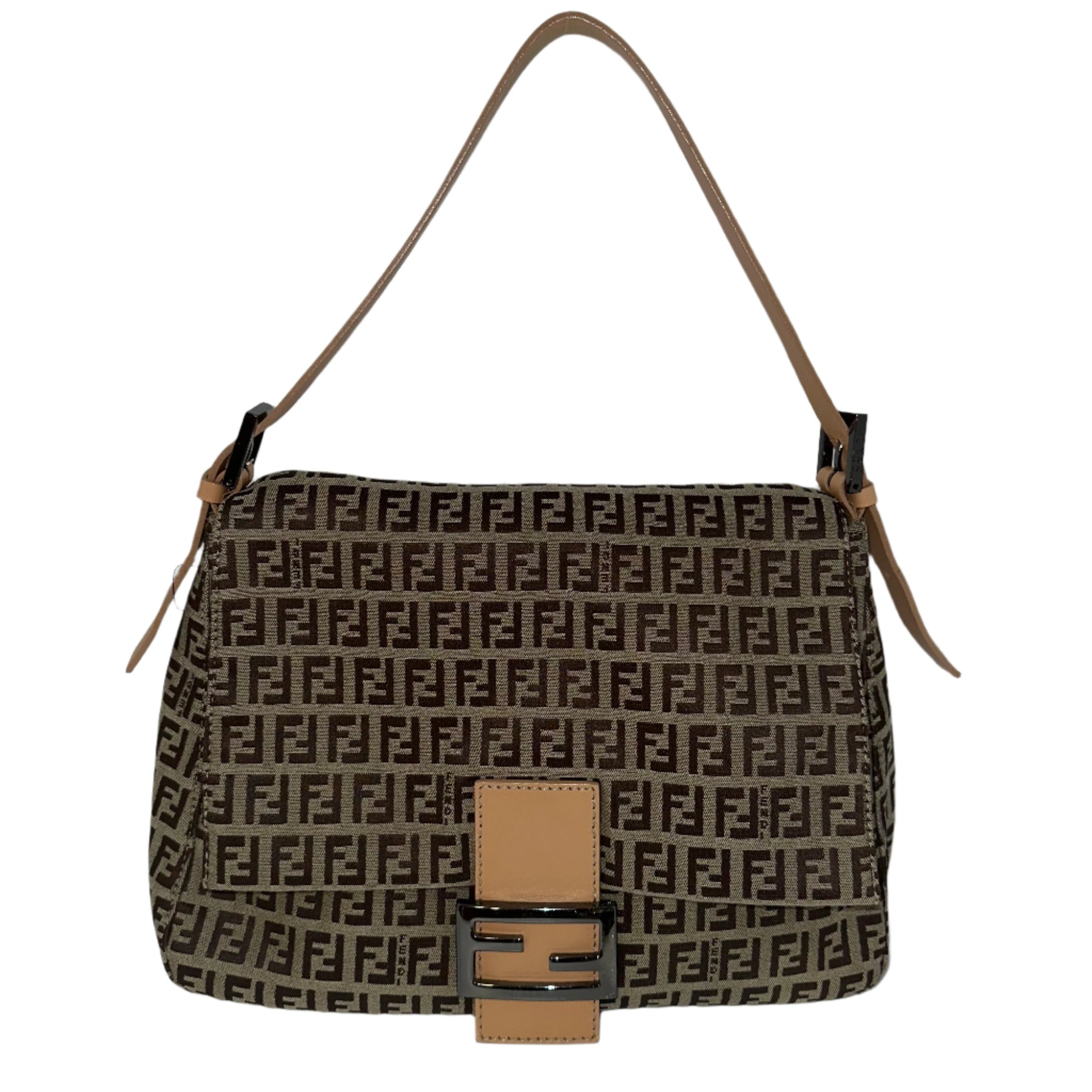 Fendi Zucchino Mama Baguette&nbsp;

Fendi Shoulder Bag

Vintage

Brown Canvas&nbsp;

Zucchino FF Logo&nbsp;&nbsp;

Silver-Toned Hardware

Single Shoulder Strap

Popiln Lining&nbsp;

Single Interior Pocket&nbsp;

Snap Closure