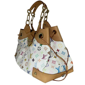 Louis Vuitton Ursula Multicolor&nbsp;

White Toile and Multicolor&nbsp;

Louis Vuitton Monogram&nbsp;

Vachetta Cowhide Leather Handles&nbsp;

Large Gold Chains

Press Lock Crossover Closure&nbsp;