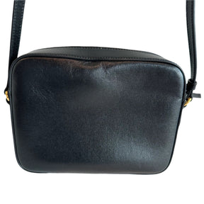Gucci Calfskin Shoulder Bag&nbsp;

Smooth Black Leather

Gold Horse-Bit Detail

Top Zipper&nbsp;

Beige Leather Fabric&nbsp;