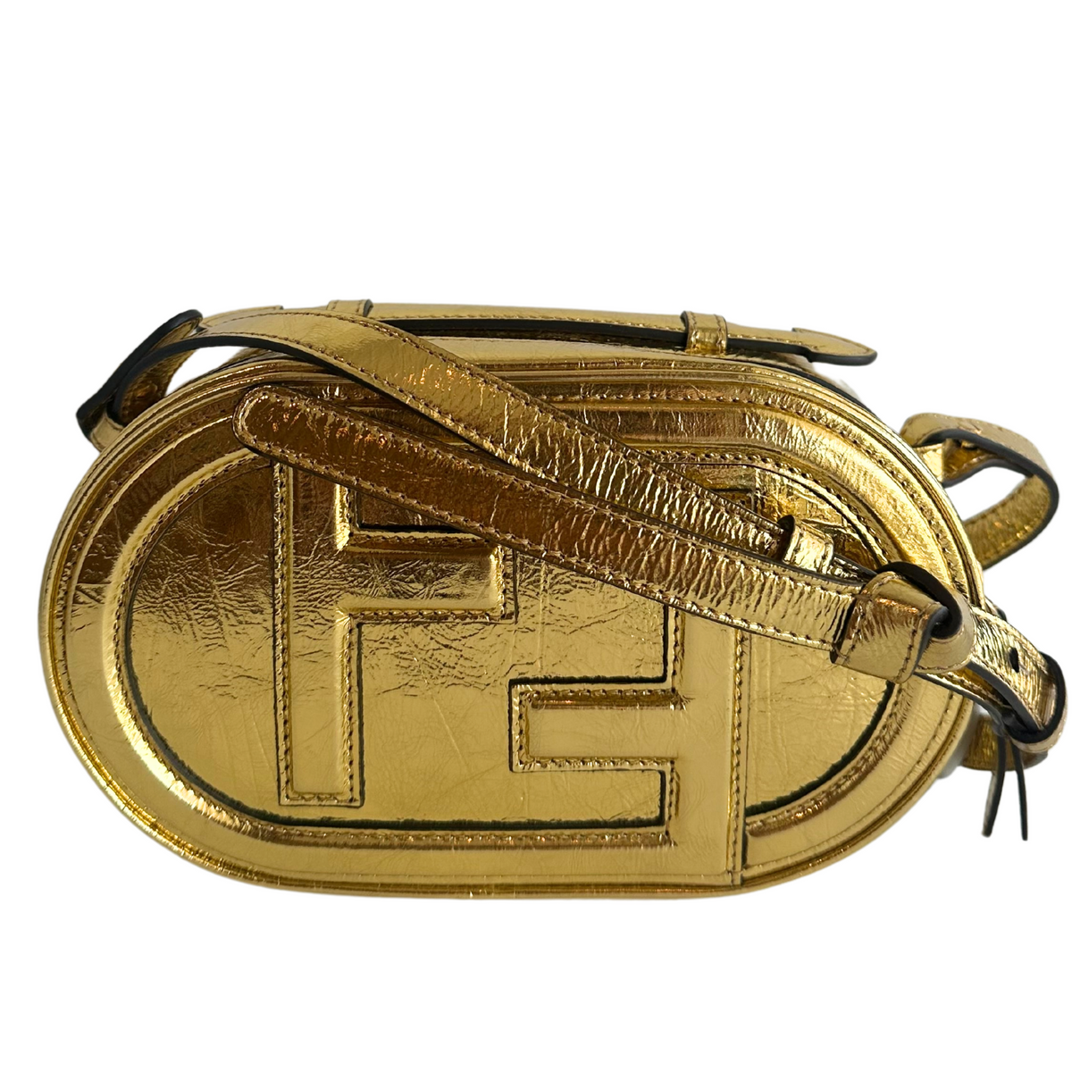 Fendi O'Lock Mini Bag&nbsp;  Gold Calfskin&nbsp;  Zip Around Top&nbsp;  Gold-Toned Hardware&nbsp;  Adjustable Strap&nbsp;  Exterior Flat Pocket&nbsp;