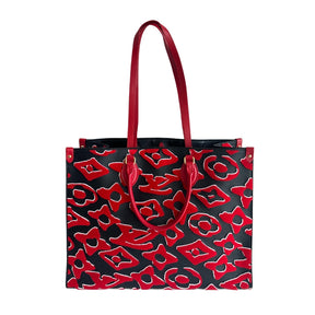 Louis Vuitton On The Go GM Tote&nbsp;  Louis Vuitton x UF Special Edition On the Go GM&nbsp;Tote  Tufted Monogram Motif&nbsp;  Black and Red Felt&nbsp;  Black Coated-Canvas&nbsp;  Gold-Toned Hardware&nbsp;  Double Leather Handles