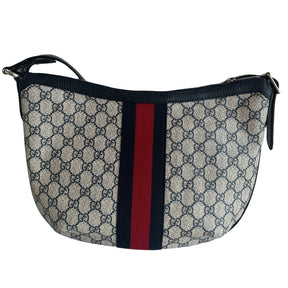 Gucci Ophidia Satchel&nbsp;  Beige and Blue GG Supreme Canvas&nbsp;  Blue Leather Trim  Silver-Toned Hardware  Cotton Linen Lining&nbsp;  Double G  Interior Zipper Pocket&nbsp;