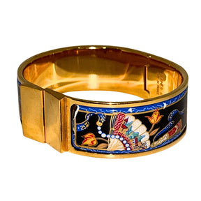 Hermes Enamel Bangle&nbsp;  Gold/Black/Blue  Yellow Gold  Push and Snap Opening&nbsp;  Includes Designer Box&nbsp;
