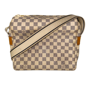 Louis Vuitton Naviglio Shoulder Bag&nbsp;  Damier White Canvas  Vachetta Leather Trim&nbsp;  Short Top Flaps  Gold-Toned Hardware&nbsp;  Top Zipper&nbsp;  Nylon Canvas Strap&nbsp;