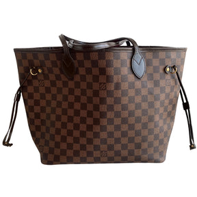 &nbsp;Louis Vuitton Damier Ebene Neverfull MM  Classic Damier Ebene Print Coated Canvas  Leather Trim And Shoulder Straps  Red Striped Fabric Interior  Gold-Tone Hardware  Single Interior Zip Pocket