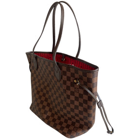 &nbsp;Louis Vuitton Damier Ebene Neverfull MM  Classic Damier Ebene Print Coated Canvas  Leather Trim And Shoulder Straps  Red Striped Fabric Interior  Gold-Tone Hardware  Single Interior Zip Pocket