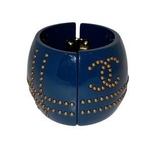 Chanel Grommet Wide Bangle&nbsp;  Blue Basin&nbsp;  Resin &amp; Strass&nbsp;  Metal Pearl Detailing  Chanel Logo&nbsp;  Magnet Closure&nbsp;