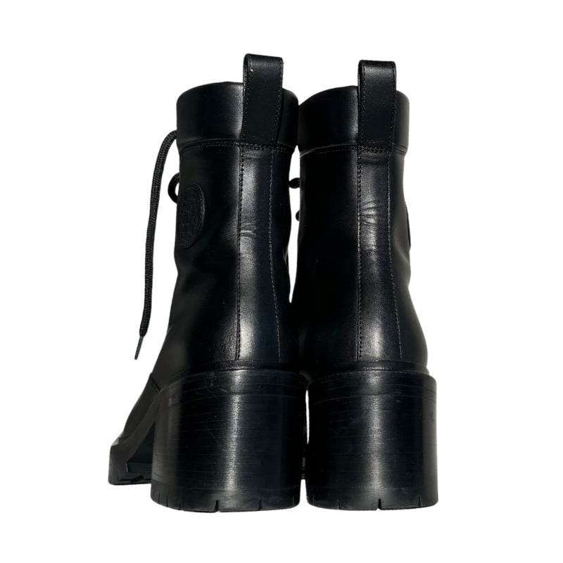 Hermes Black Leather Tie Up Combat Boots
