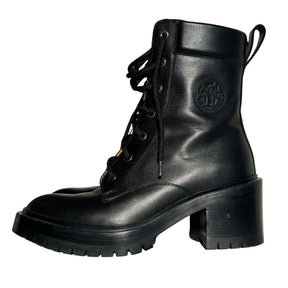 Hermes Black Leather Tie Up Combat Boots
