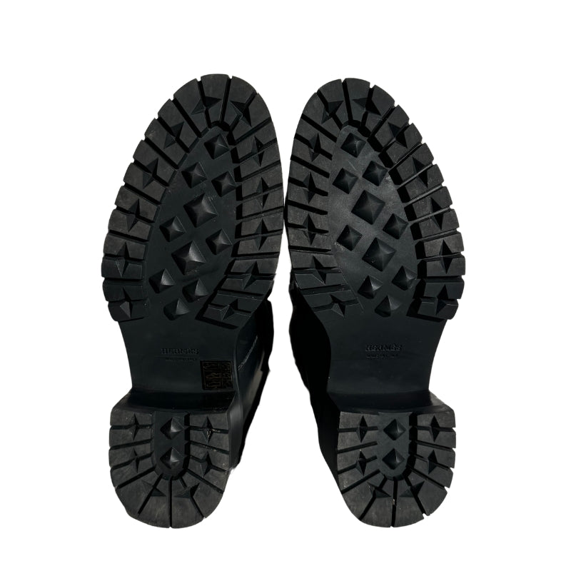 Hermes Black Leather Tie Up Combat Boots