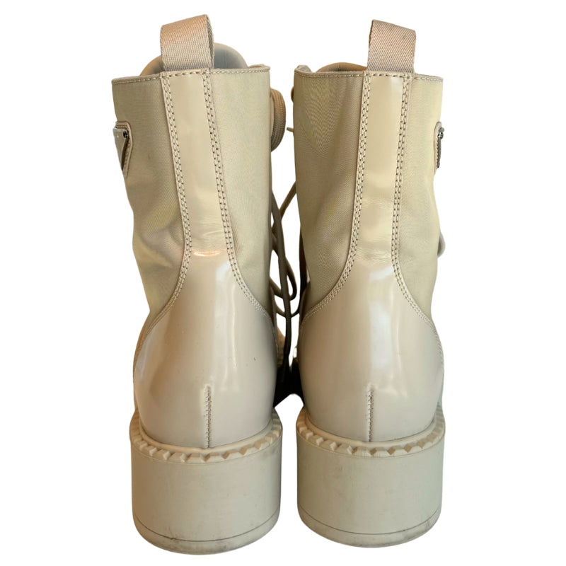 Prada Enameled Metal Triangle Nylon & Leather Combat Boots