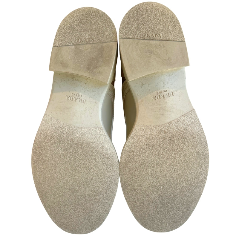 Prada Enameled Metal Triangle Nylon & Leather Combat Boots