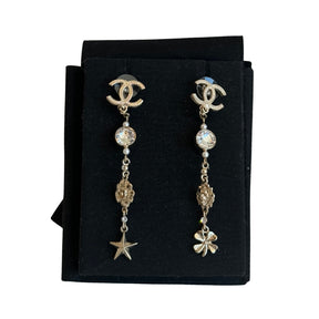 Chanel Gold Toned Chanel Charm Drop Earrings