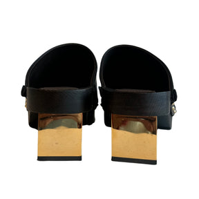 Fendi Studded Logo-Heel Leather Clogs