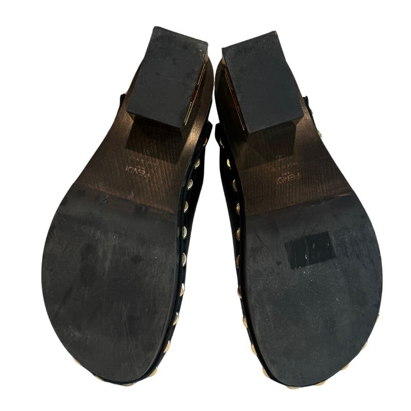 Fendi Studded Logo-Heel Leather Clogs