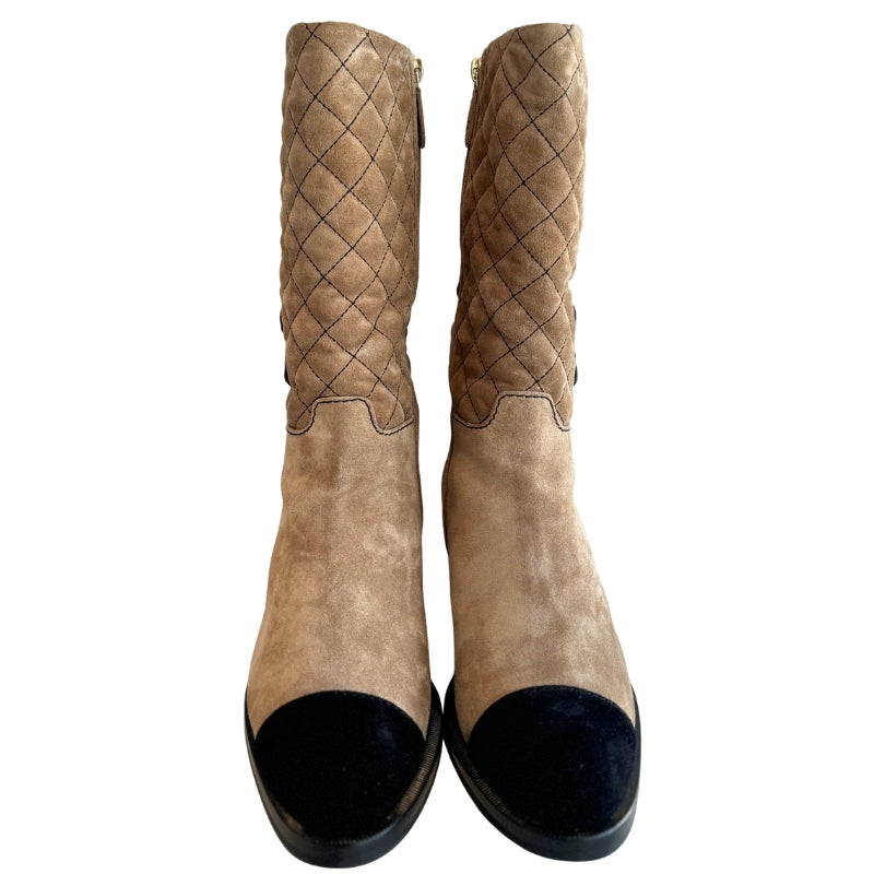 Chanel Interlocking CC Logo Suede Boots