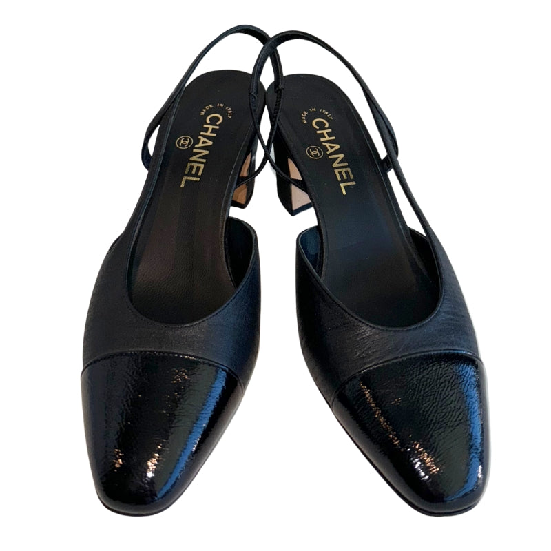 Chanel Textured Calfskin Interlocking CC Slingback Pumps