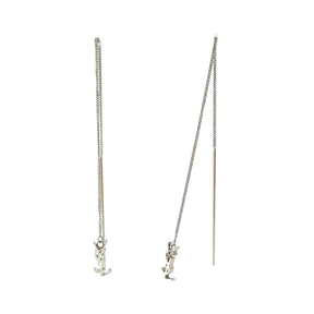 Saint Laurent Silver Metal Monogram Pendant Threader Earrings