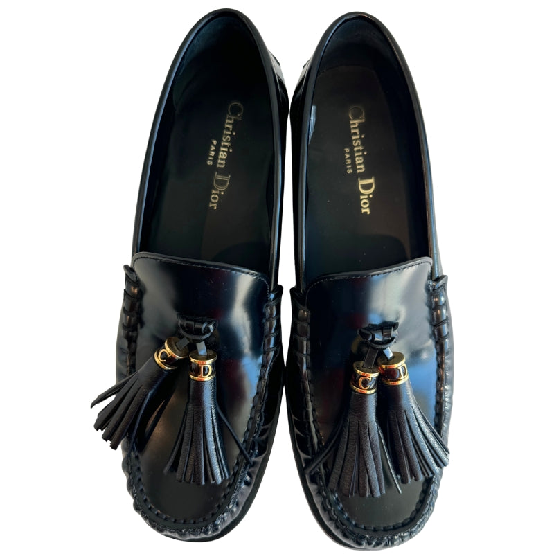 Christian Dior Leather Tassel Accent Loafers
