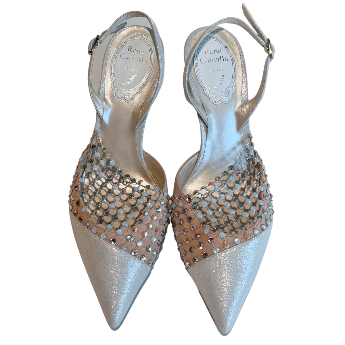 René Caovilla Crystal Embellishments Slingback Pumps