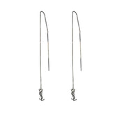 Saint Laurent Silver Metal Monogram Pendant Threader Earrings